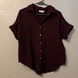 Michael Stars Plum Double Gauze Bailey Button Down Short Sleeve Shirt Size S